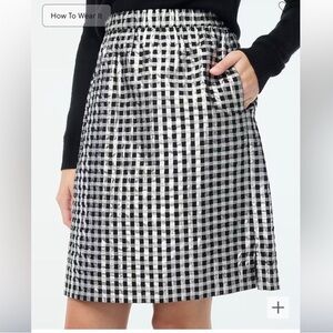 J. Crew Factory Metallic Gingham Pull-On Mini Skirt in Silver and Black